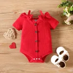 3pcs Baby Girl 95% Cotton Button Up Ribbed Bodysuit & Heart Print Flared Pants & Headband Set  image 3