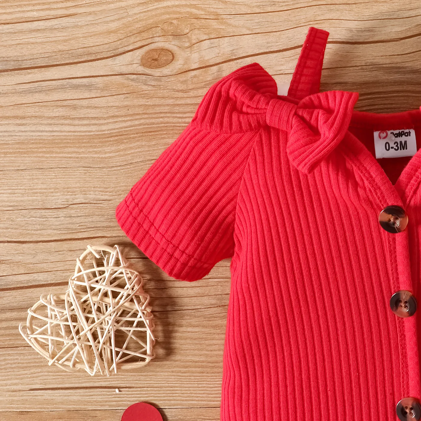 3pcs Baby Girl 95% Cotton Button Up Ribbed Bodysuit & Heart Print Flared Pants & Headband Set  image 6