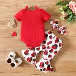 3pcs Baby Girl 95% Cotton Button Up Ribbed Bodysuit & Heart Print Flared Pants & Headband Set  image 2