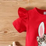 2pcs Baby Girl 95% Cotton Rabbit Print Ruffle Trim Short-sleeve Tee and Leopard Suspender Skirt Set  image 6