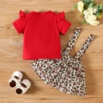 2pcs Baby Girl 95% Cotton Rabbit Print Ruffle Trim Short-sleeve Tee and Leopard Suspender Skirt Set  image 2