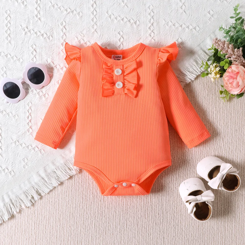 3pcs Baby Girl Ruffled Rib-knit Onesies & Floral Print Flared Pants & Headband Set big image 3
