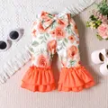 3pcs Baby Girl Ruffled Rib-knit Onesies & Floral Print Flared Pants & Headband Set   image 4
