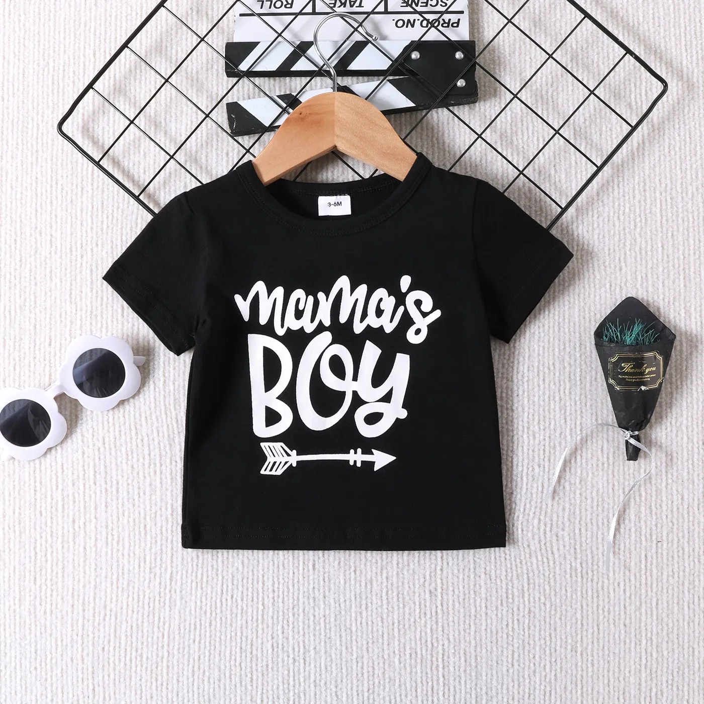 2pcs Baby Boy 95% Cotton Letters Print Short-sleeve Tee and Plaid Shorts Set  image 3