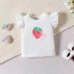 3pcs Baby Girl 95% Cotton Strawberry Pattern Ruffle Top and Shorts & Headband Set  image 4