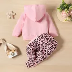 2pcs Baby Girl 95% Cotton Letter Print Hoodie and Leopard Pants Set  image 2
