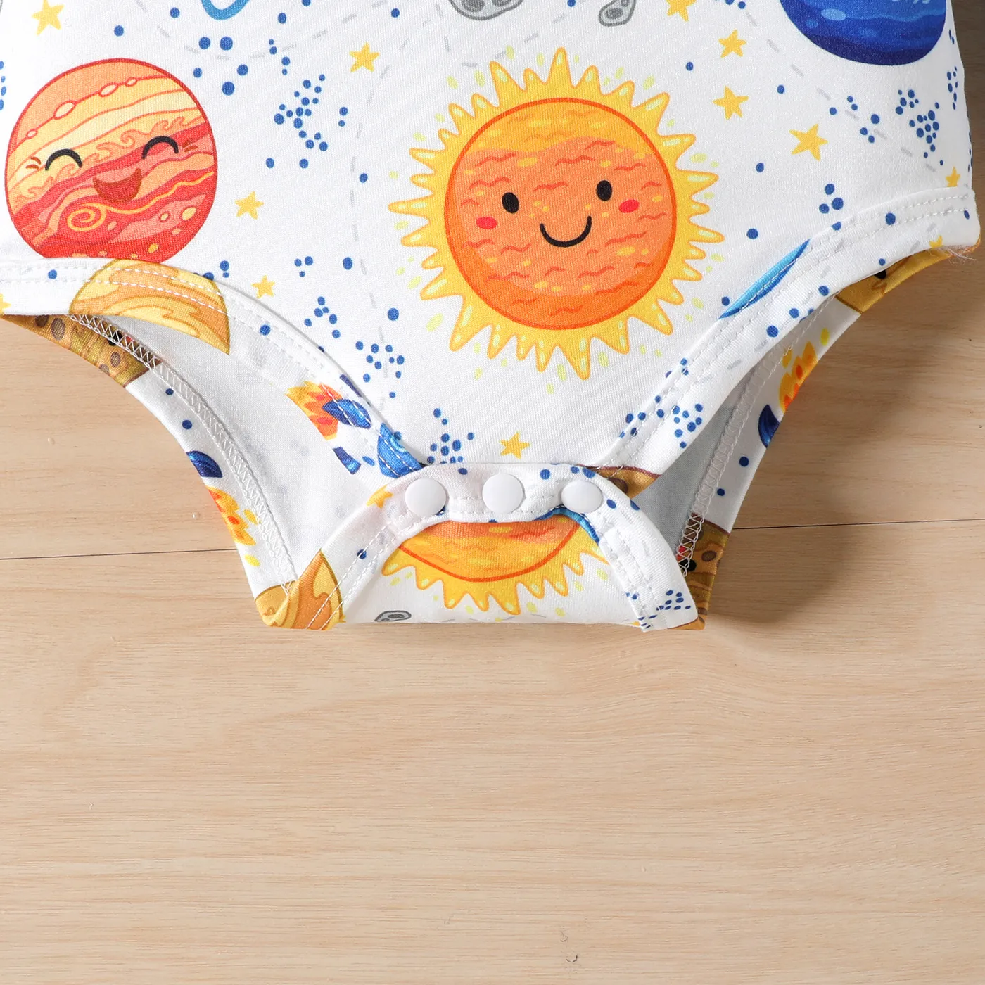 2pcs Baby Boy Space Print Long-sleeve Onesies and 95% Cotton Pants Set  YellowBrown image 6
