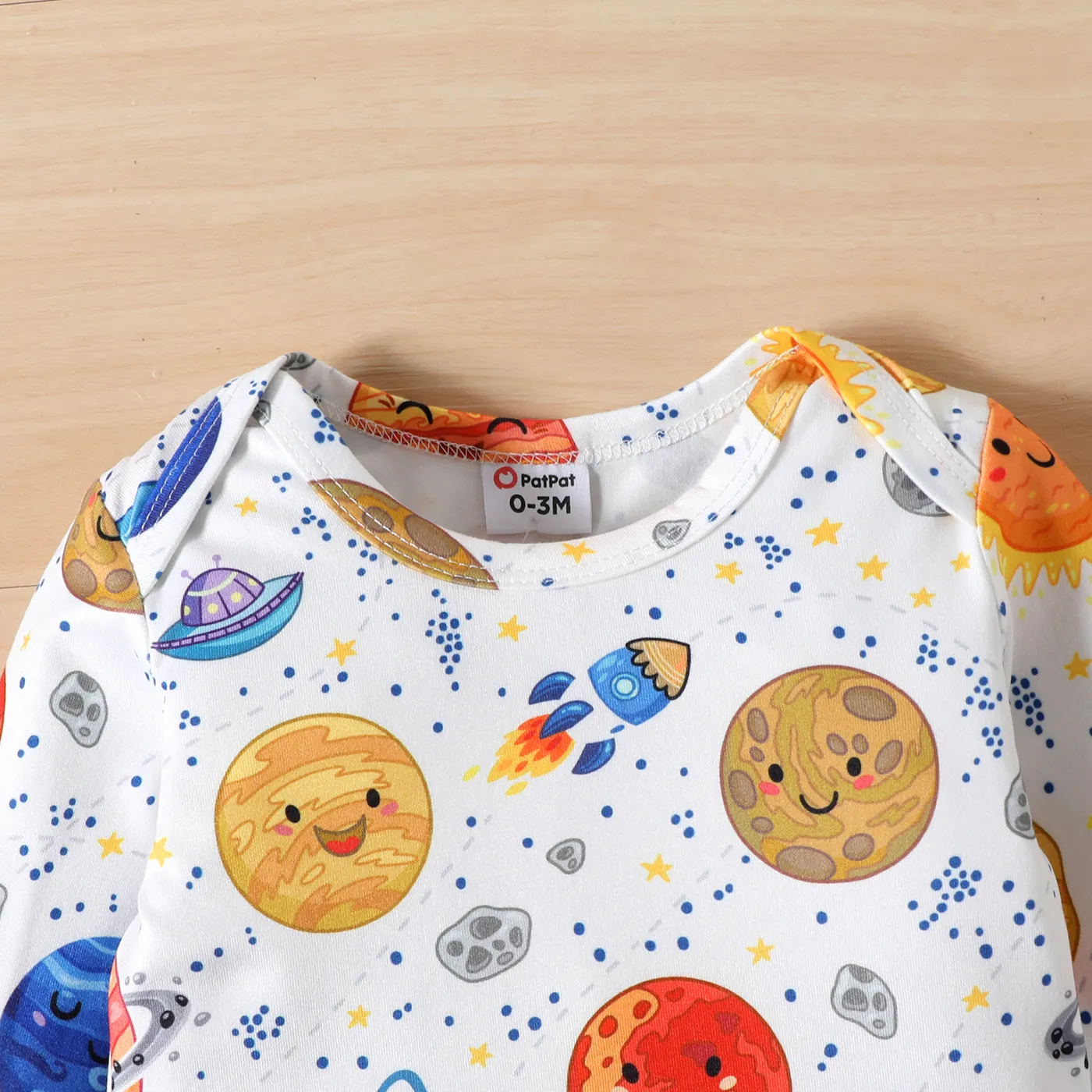 2pcs Baby Boy Space Print Long-sleeve Onesies and 95% Cotton Pants Set  YellowBrown image 5