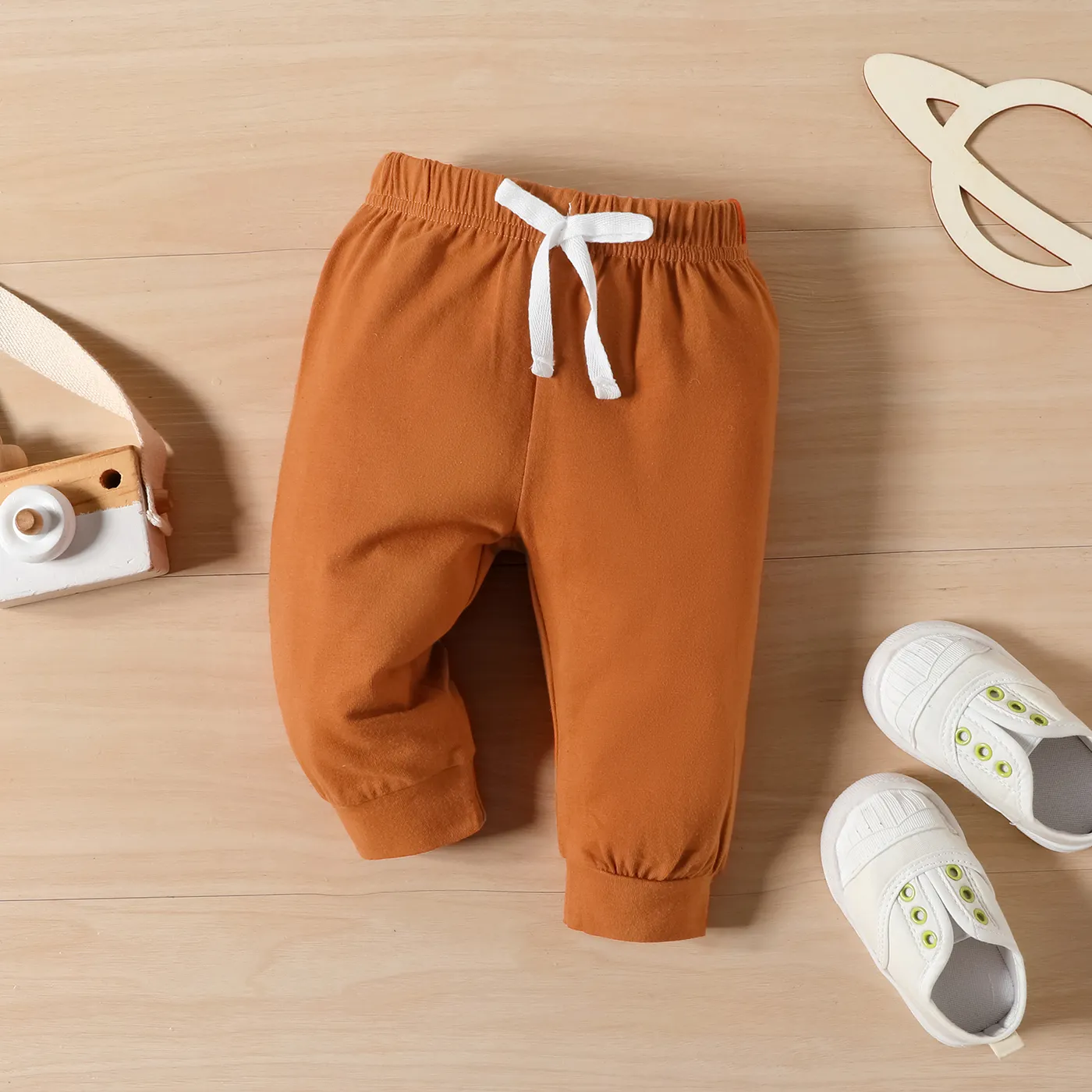 2pcs Baby Boy Space Print Long-sleeve Onesies and 95% Cotton Pants Set  YellowBrown image 4