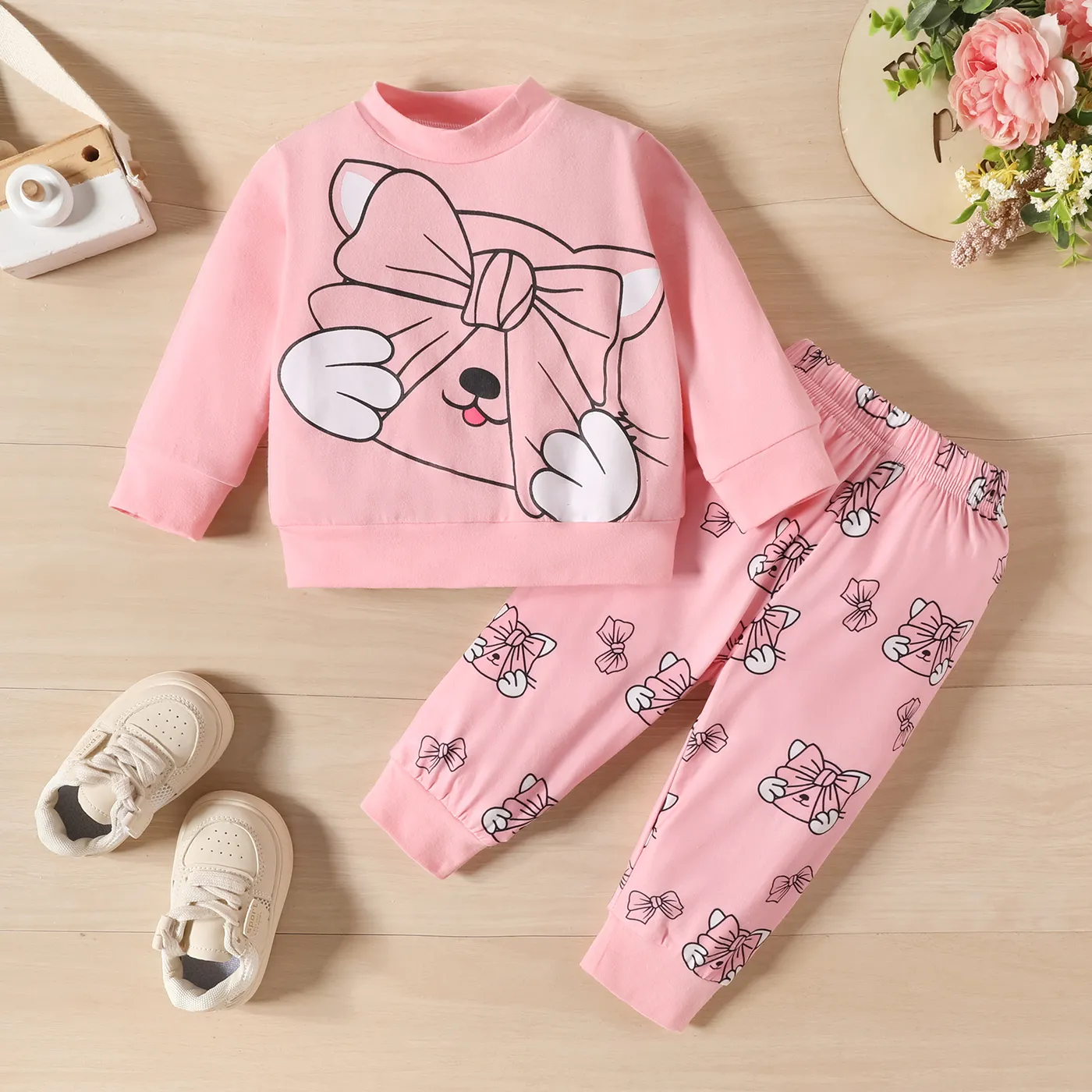 2 unidades Bebé Menina Gato Infantil Manga comprida Conjunto para bebé  big image 1