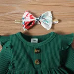 3pcs Baby Girl 95% Cotton Peplum Rib-knit Long-sleeve Top & Floral Print Flared Pants & Headband Set   image 5