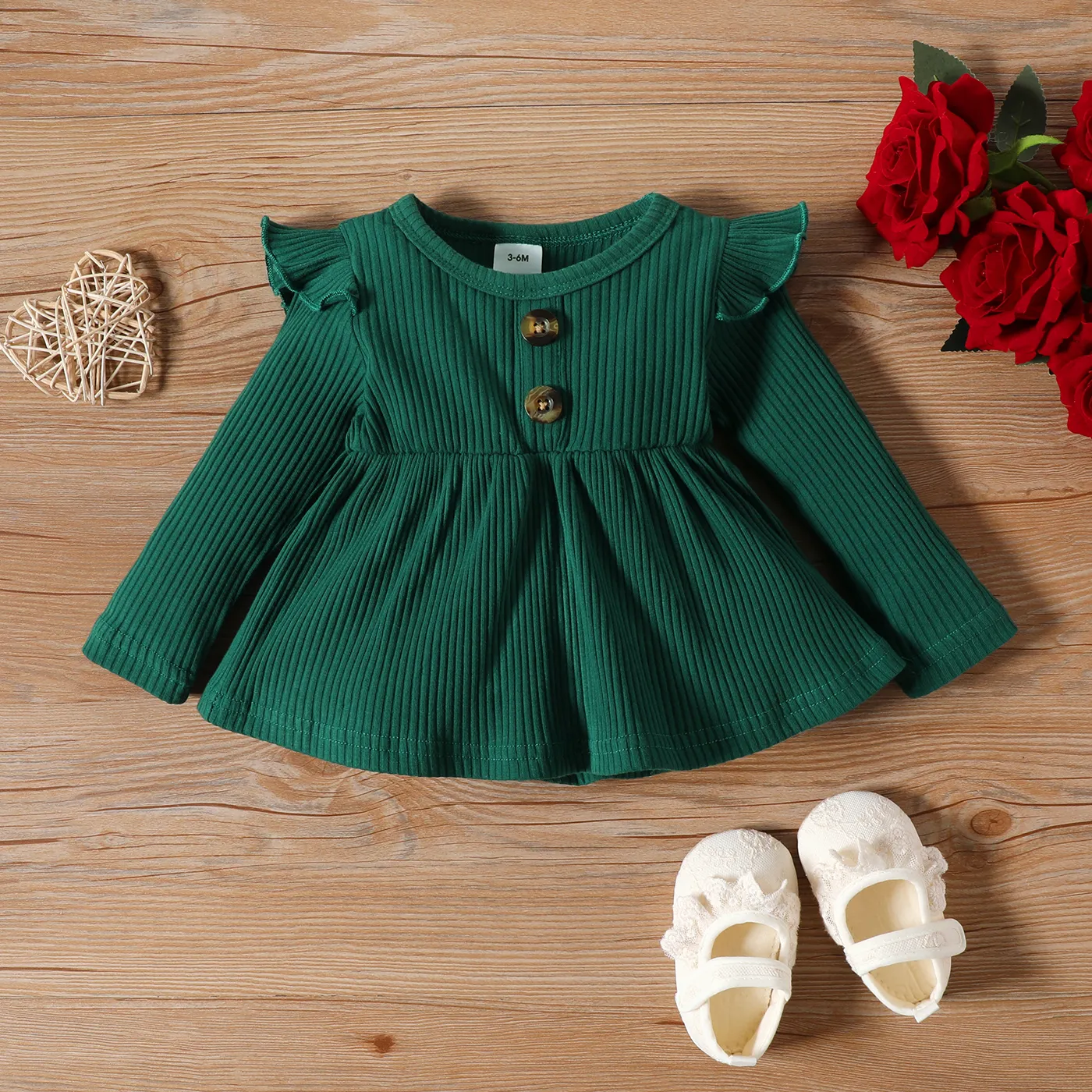 3pcs Baby Girl 95% Cotton Peplum Rib-knit Long-sleeve Top & Floral Print Flared Pants & Headband Set   image 3
