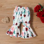 3pcs Baby Girl 95% Cotton Peplum Rib-knit Long-sleeve Top & Floral Print Flared Pants & Headband Set   image 4