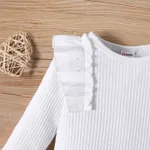 3pcs Baby Girl 95% Cotton Ruffle Trim Long-sleeve Rib-knit Onesies & Plaid Flared Pants & Headband Set   image 5