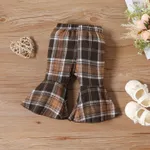 3pcs Baby Girl 95% Cotton Ruffle Trim Long-sleeve Rib-knit Onesies & Plaid Flared Pants & Headband Set   image 4