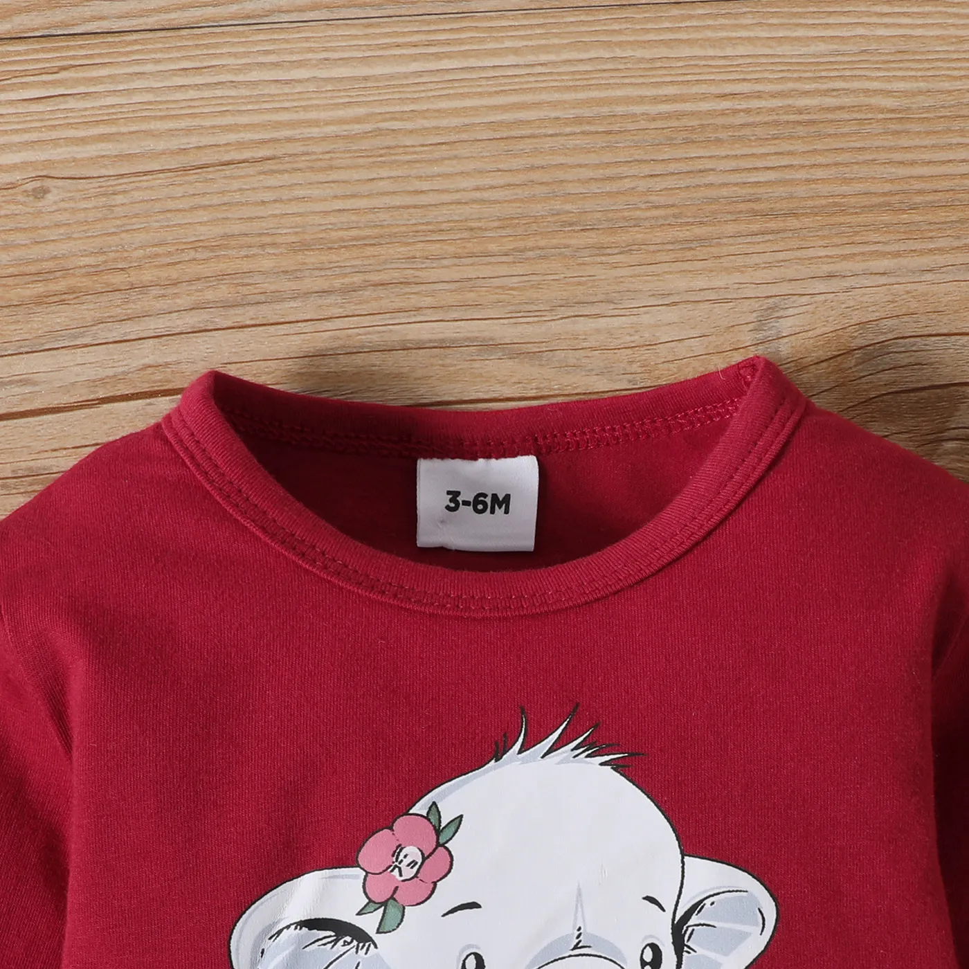 2pcs Baby Girl 95% Cotton Elephant Print Ruffle Long-sleeve Top and Allover Floral & Elephant Print Flared Pants Set Red image 5