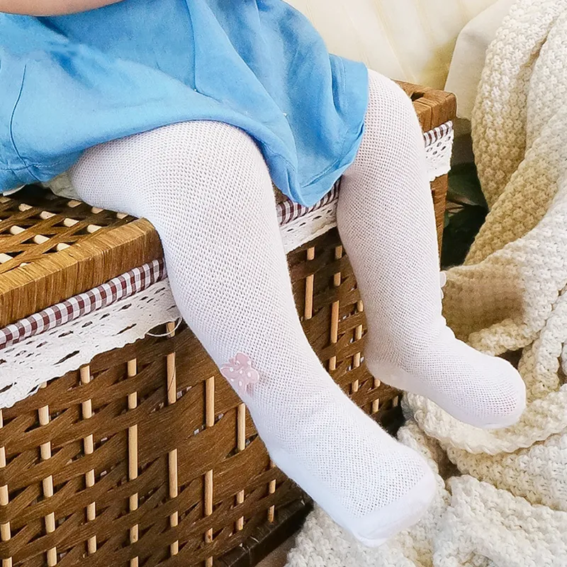 Meia-calça de bebê/criança com bolinhas decoradas em cores puras Branco image 2