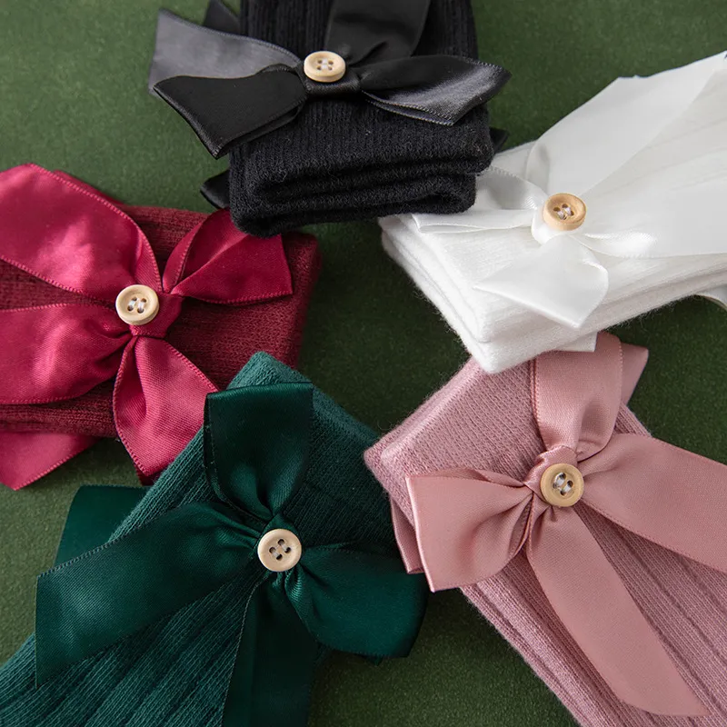 Baby / Toddler Pure Color Button Bow Decor Tube Socks big image 4