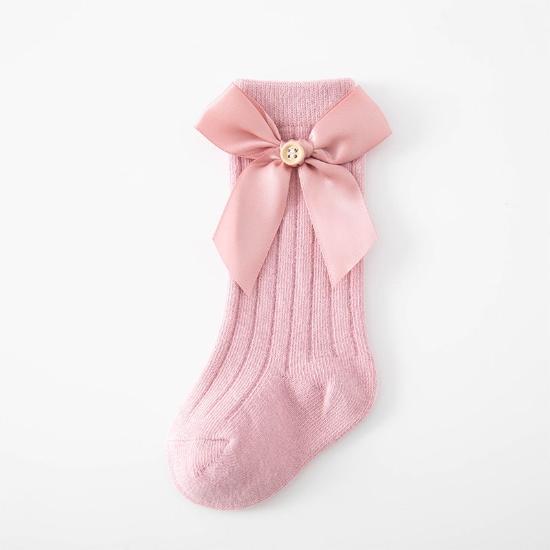 Baby / Toddler Pure Color Button Bow Decor Tube Socks