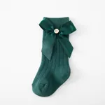 Baby / Toddler Pure Color Button Bow Decor Tube Socks Green