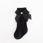 Baby / Toddler Pure Color Button Bow Decor Tube Socks Black