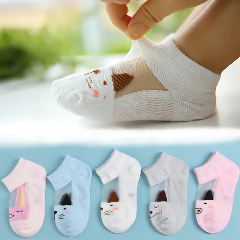 5 pares de meias de painel de malha gráfica para bebê/criança/criança Rosa image 2