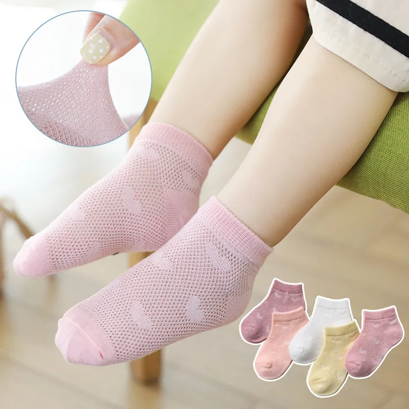 5 Paar Baby / Kleinkind / Kid Heart Stars Muster Mesh Panel Socken rosa big image 1