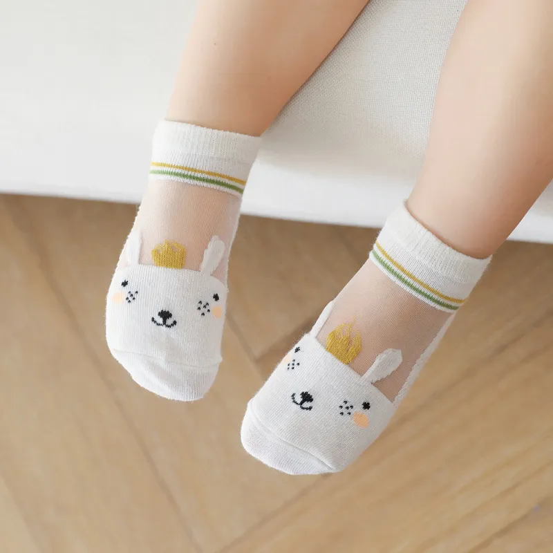 5 pares de meias de painel de malha gráfica para bebê/criança/criança Branco big image 1