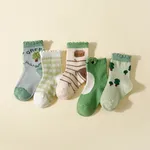 Baby / Toddler / Kid 5-pack Cartoon Print Socks for Boys and Girls Green
