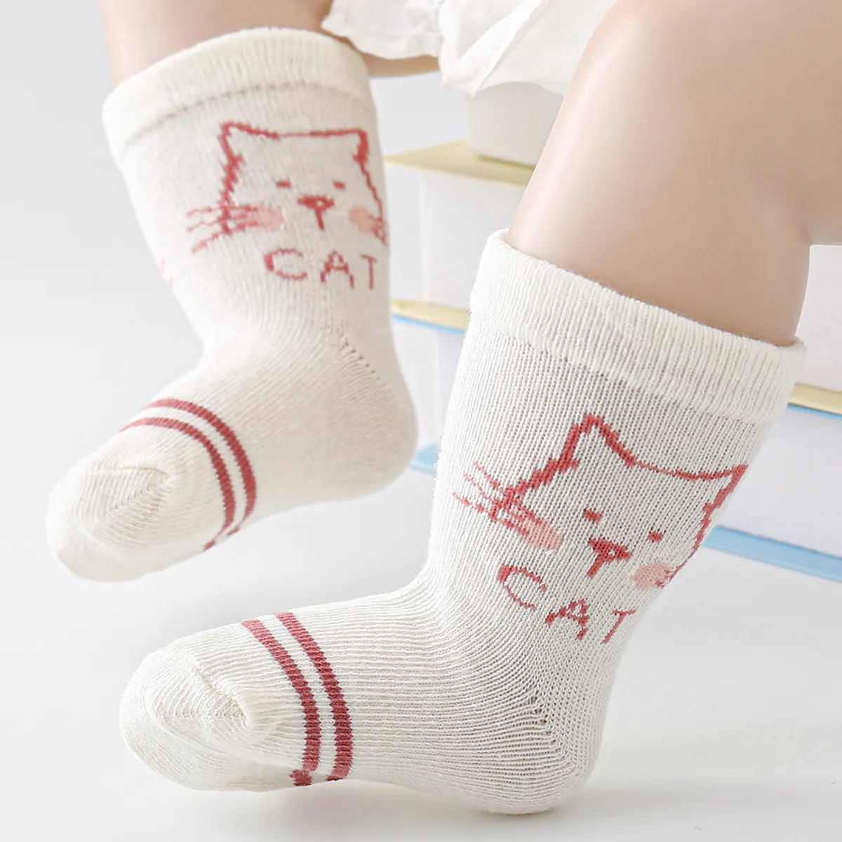 5 pares de calcetines de tubo de bordado Little Bear & Cat  Rosado big image 1