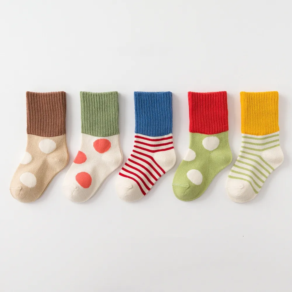 

5-pack Striped and polka dot combination socks for Children