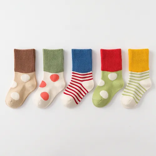 5-pack Striped and polka dot combination socks for Children