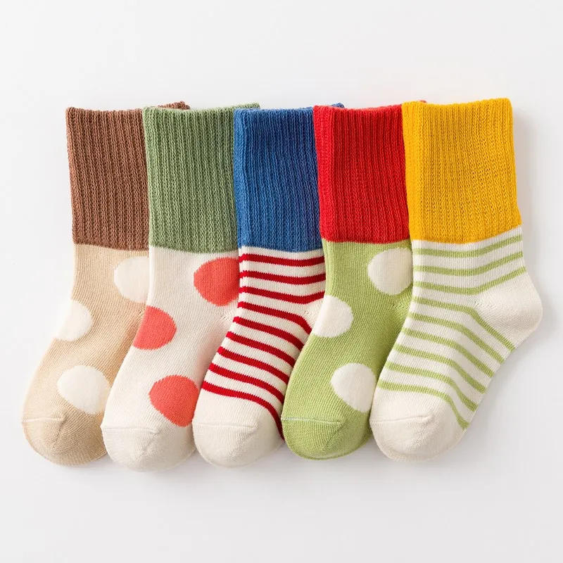 5-pack Striped and polka dot combination socks for Children White big image 1