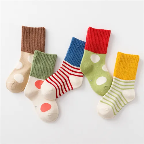 5-pack Striped and polka dot combination socks for Children