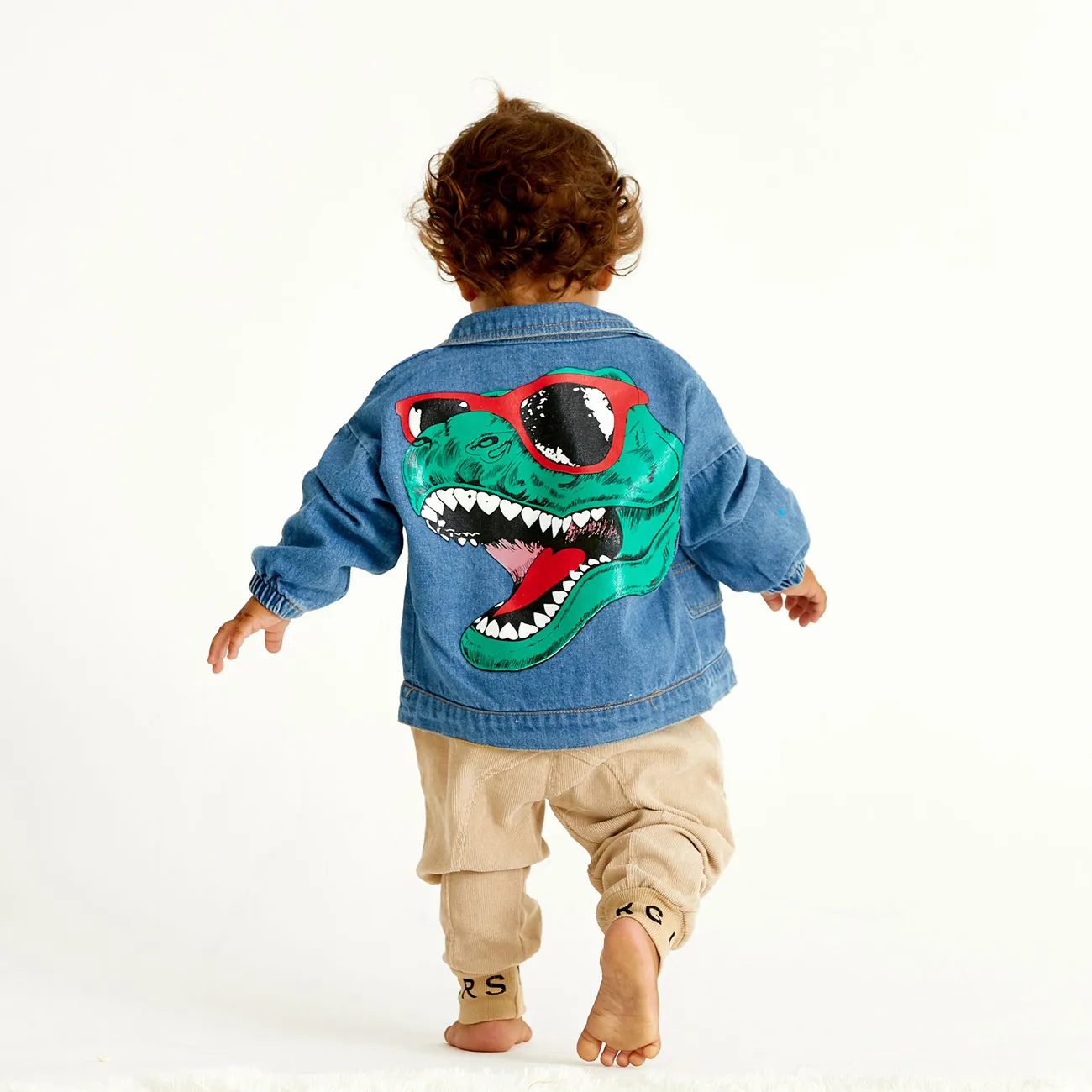 طفل / طفل صغير سترة الدنيم العصرية طباعة ديناصور أزرق big image 1