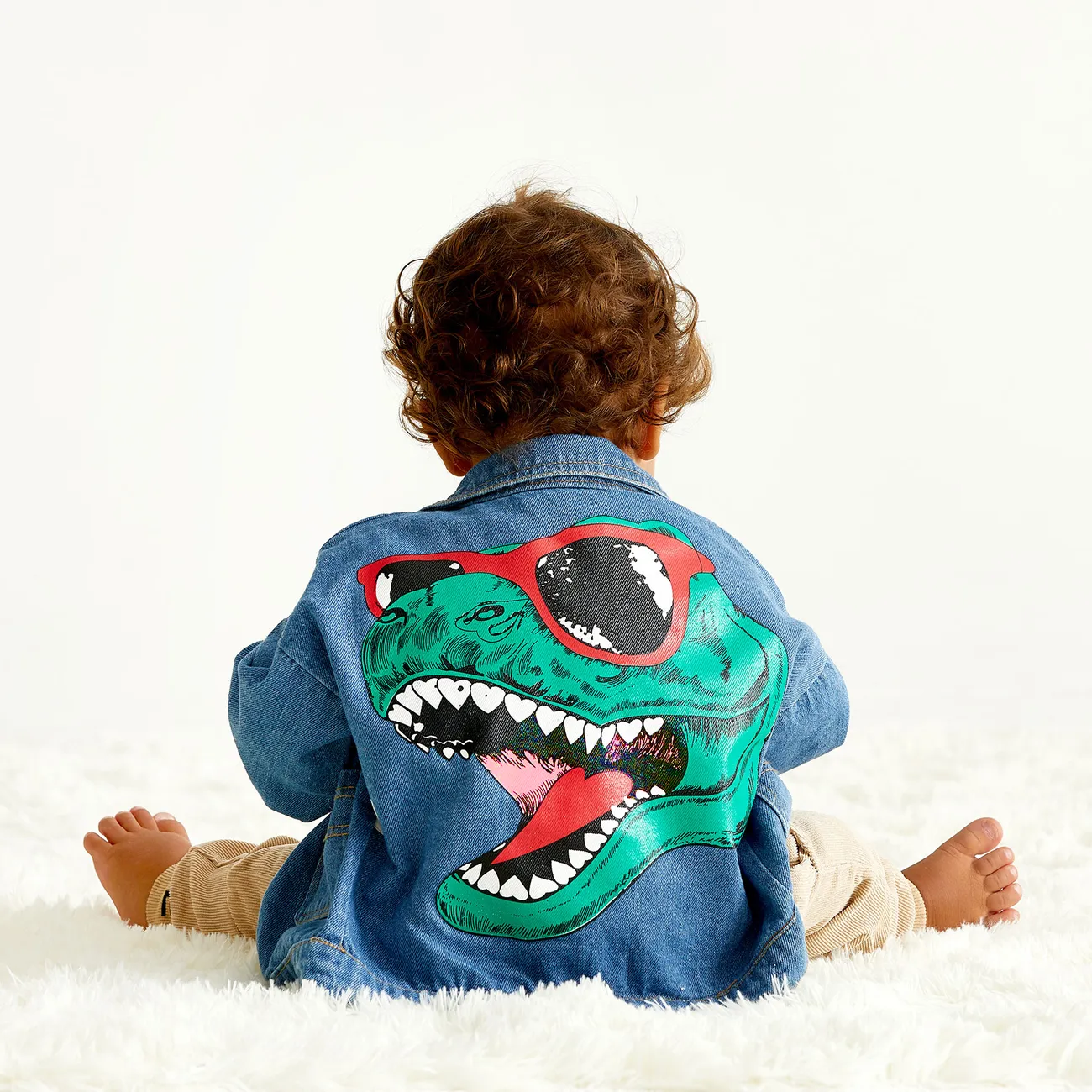Baby / Toddler Boy Trendy Dinosaur Print Denim Jacket Blue big image 1