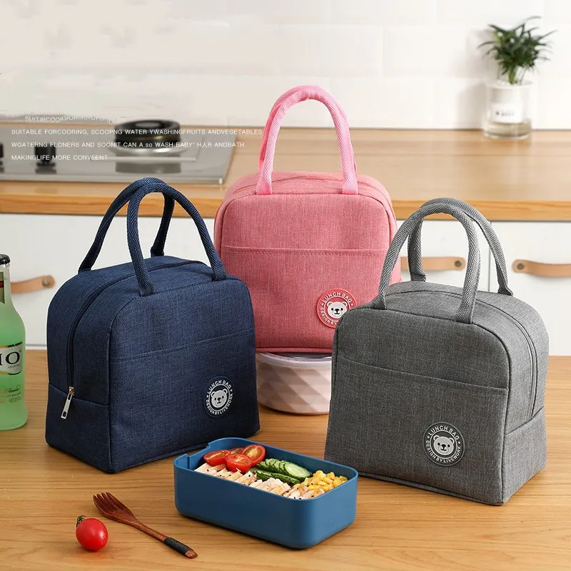 Functional Pattern Waterproof Lunch Box Portable Insulated Canvas Lunch Bag Food Picnic Lunch Bag Kids Women Dark Blue big image 1