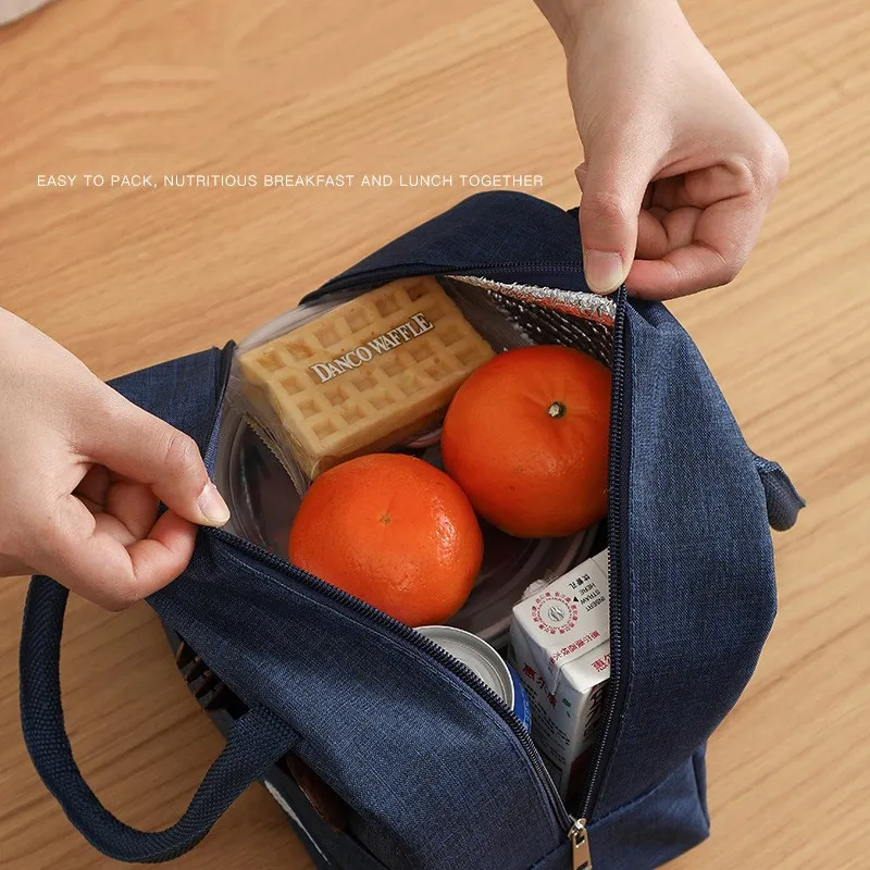 Functional Pattern Waterproof Lunch Box Portable Insulated Canvas Lunch Bag Food Picnic Lunch Bag Kids Women Dark Blue big image 1
