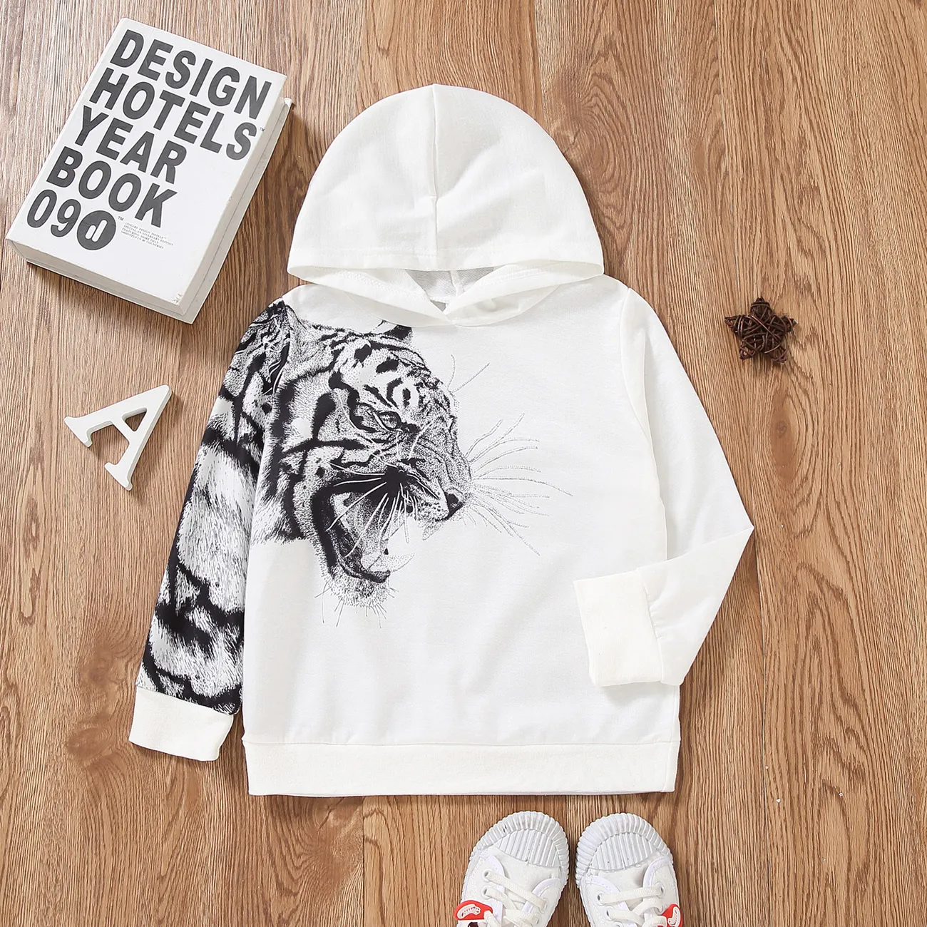 Trendy Kid Boy Tiger/Lion Animal Print Hooded Sweatshirt  big image 1