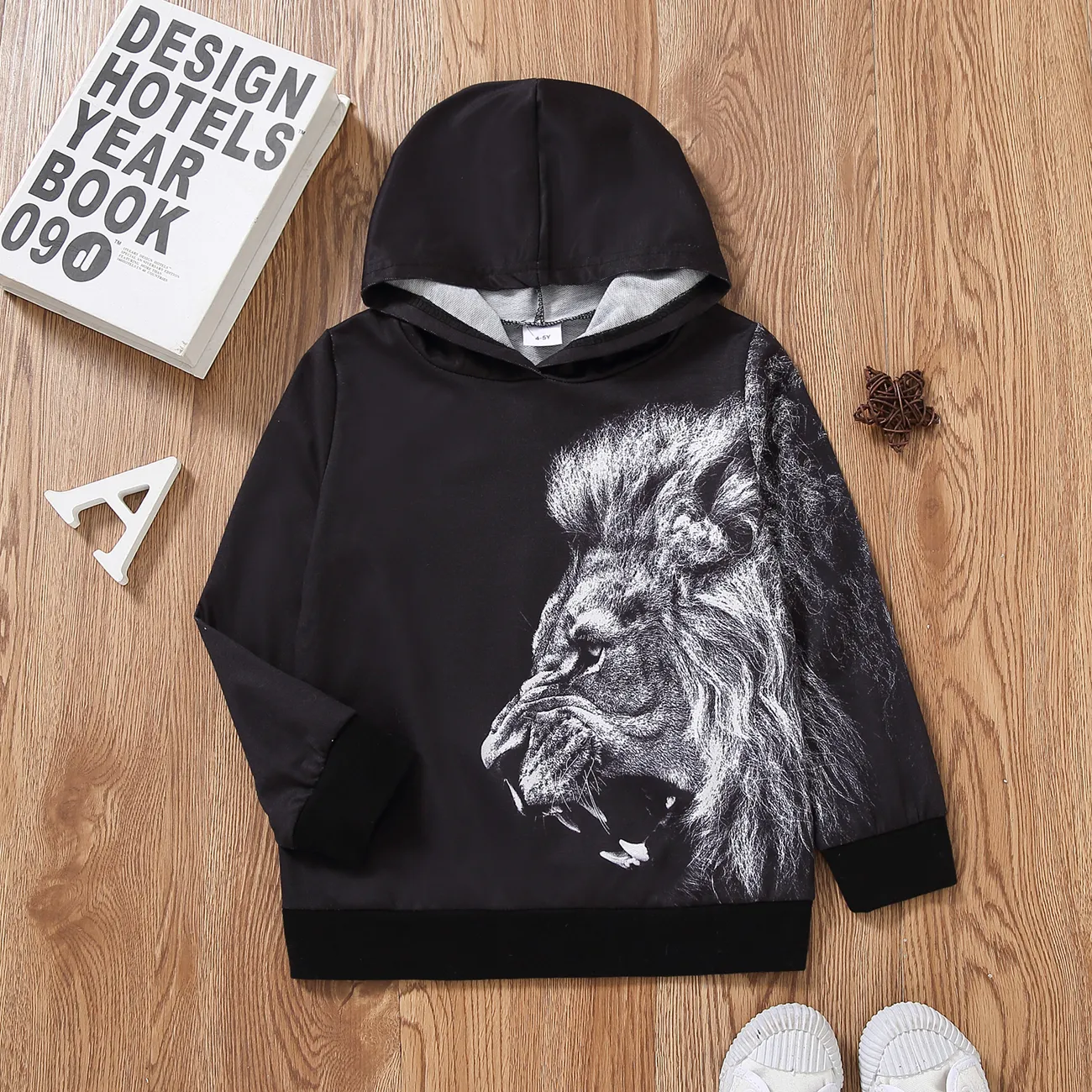 Trendy Kid Boy Tiger/Lion Animal Print Hooded Sweatshirt Black big image 1