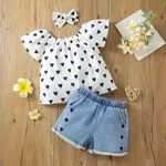 3pcs Toddler Girl Heart Print Short-sleeve Blouse and Denim Shorts & Headband Set  image 6