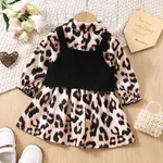 2pcs Baby Girl Leopard Print Long-sleeve Button Dress & Vest Set  image 2