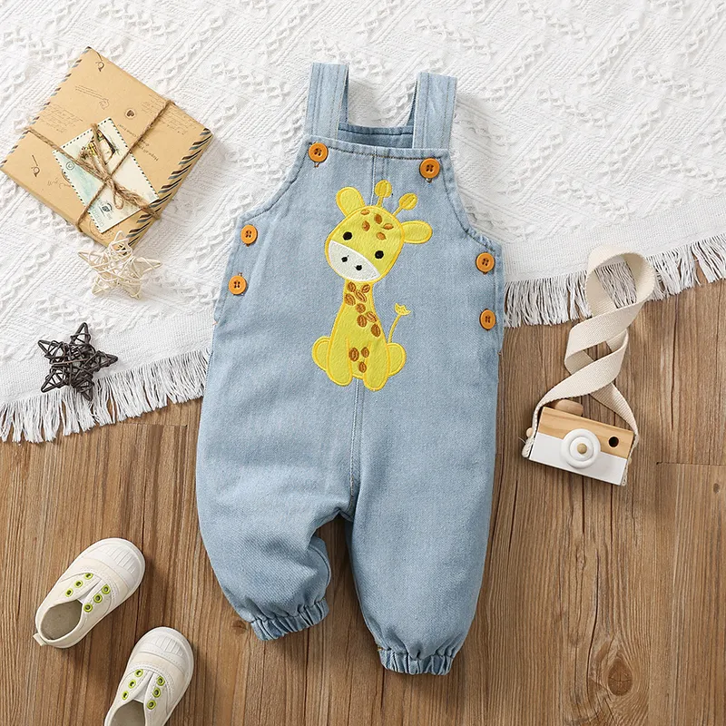 Baby Boy/Girl 95% Cotton Cartoon Giraffe Embroidered Denim Overalls  image 2