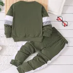 2pcs Toddler Boy Casual Colorblock Army Green Sweatshirt and Pants Set  image 2