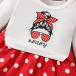 2pcs Baby Girl Polka Dot Print Figure Graphic Long-sleeve Faux-two Dress & Headband Set  image 4