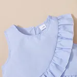 Trendy Toddler Girl Stripe Print Bowknot Ruffle Flounce Set Blue image 2