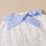 Trendy Toddler Girl Stripe Print Bowknot Ruffle Flounce Set Blue image 4