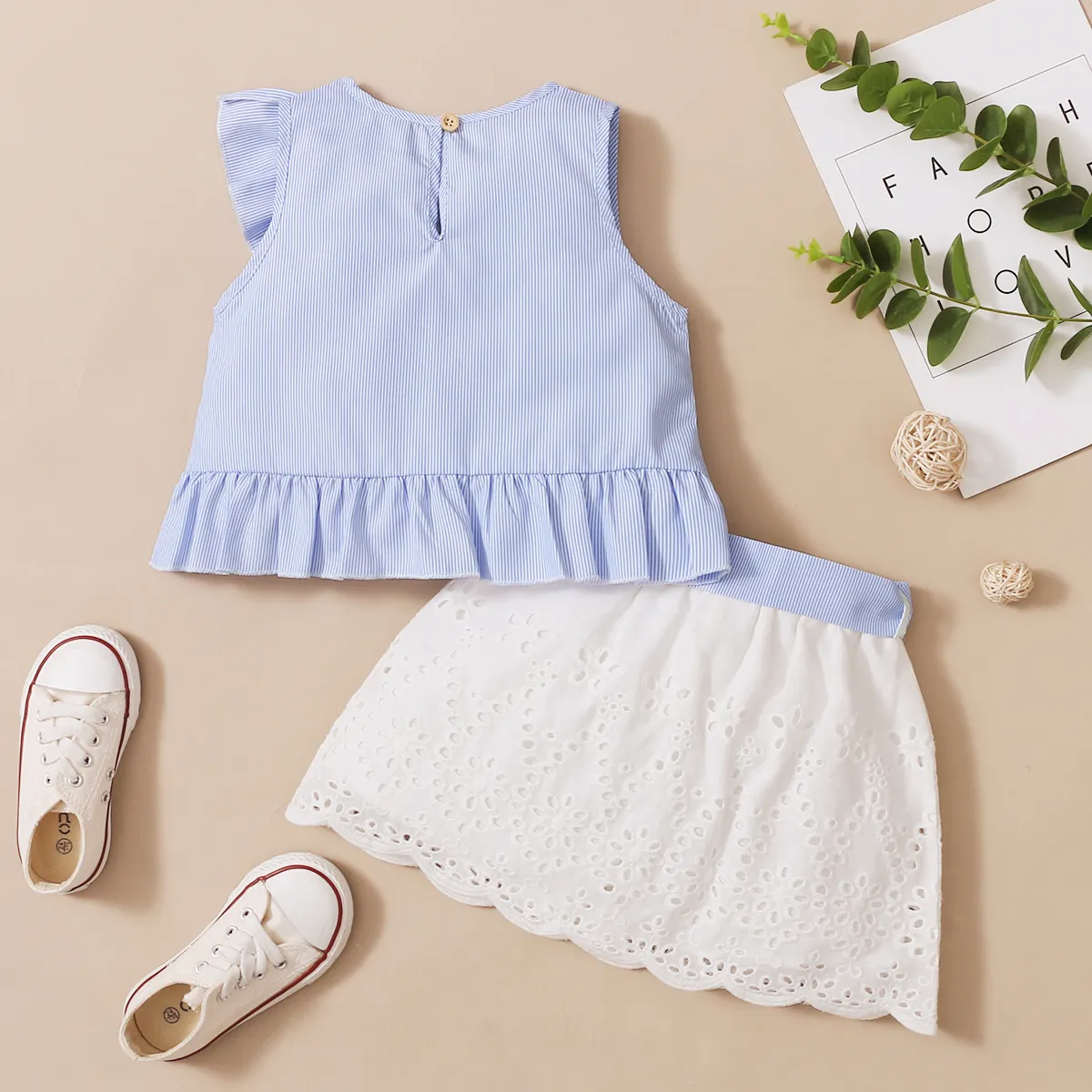 Trendy Toddler Girl Stripe Print Bowknot Ruffle Flounce Set  image 6
