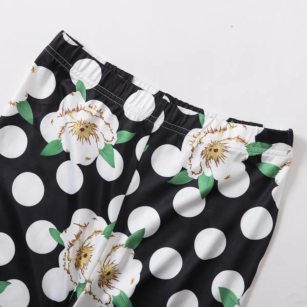 2-piece Kid Girl Bell sleeves Ruffled High Low Solid Top and Floral Polka dots Print Leggings Set  image 5