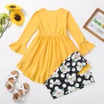 2-piece Kid Girl Bell sleeves Ruffled High Low Solid Top and Floral Polka dots Print Leggings Set  image 6
